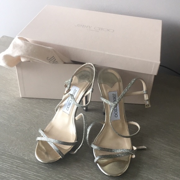 Jimmy Choo Shoes - Jimmy Choo Wedding Shoe Lame Glitter Sandal Sz 5